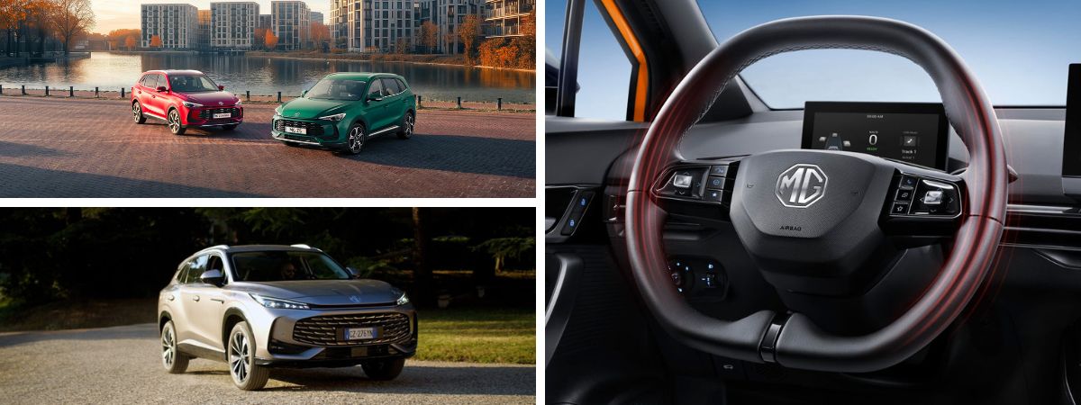 Linee moderne per le nuove MG Motor 2025, veduta anche del posto guida con innovazione e tecnologia all'avanguardia