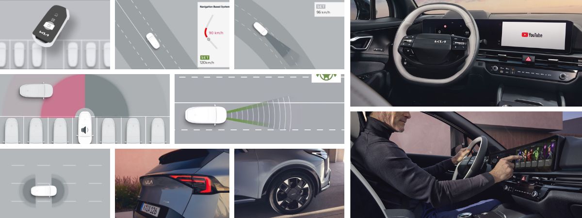 La nuova KIA sportage 5 edizione 2025 particolari della dashboard con infotainment, luci posteriori, cerchi in lega e degli ADAS Kia auto Bergamo e Treviglio Reduzzi Motor