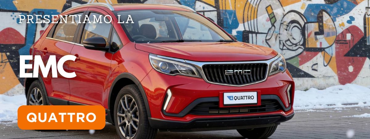La nuova EMC Quattro vista degli esterni presi dall'alto in uno sfondo di strada urbana