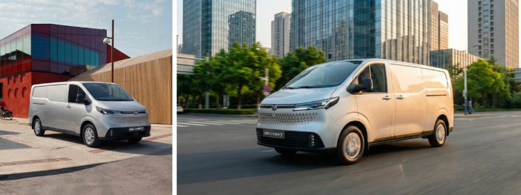 Il Maxus Deliver7 Diesel di colore grigio in strade urbane